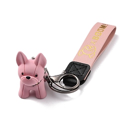 Honeyhandy Imitation Leather Clasps Keychain, with Resin Pendants and Zinc Alloy Findings, Dog, Gunmetal, Pink, 18.3cm