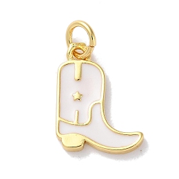 Honeyhandy Rack Plated Brass Enamel Charms, with Jump Ring, Long-Lasting Plated, Lead Free & Cadmium Free, Real 18K Gold Plated, Cowboy Boot Charm, White, 14x11x1.5mm, Hole: 3.4mm