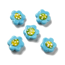 Honeyhandy Handmade Lampwork Beads, Flower, Sky Blue, 18~19x20.5x8.5mm, Hole: 1.6mm