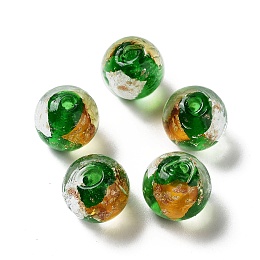 Handmade Lampwork Bead, with Gold Foil, Round, Medium Sea Green, 11.5~12x11~11.5mm, Hole: 1.8~2mm