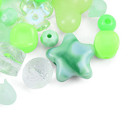 Honeyhandy Opaque & Transparent Acrylic Beads, Mixed Shapes, Light Green, 7.5~33x7.5~43.5x4.5~16mm, Hole: 1.2~4mm, about 470pcs/500g
