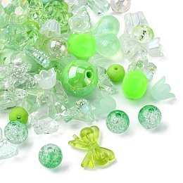 Honeyhandy Opaque & Transparent Acrylic Beads, Mixed Shapes, Light Green, 7.5~33x7.5~43.5x4.5~16mm, Hole: 1.2~4mm, about 50g/bag