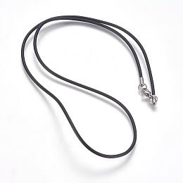 Honeyhandy Rubber Cord Necklaces Making, with 304 Stainless Steel Lobster Claw Clasps, Black, 22.2 inch(56.5cm), 2mm