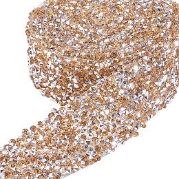 BENECREAT 2 Yard 3cm Width Crystal Rhinestone Ribbon Hot Fix Glitter Dress Diamond Ribbon Mesh Wrap Roll with 3mm Rhinestones for Trimming Cloth Bags Decoration, PeachPuff