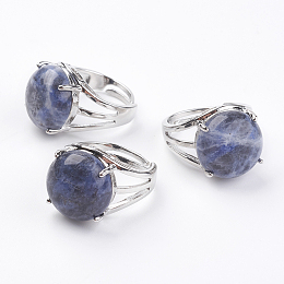 Honeyhandy Adjustable Natural Sodalite Finger Rings, with Brass Findings, US Size 7 1/4(17.5mm)