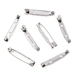 Honeyhandy 201 Stainless Steel Brooch Pin Back Safety Catch Bar Pins, with 3 Holes, Stainless Steel Color, 32x5x6.5mm, Hole: 2mm, pin: 0.5mm