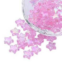 Honeyhandy Eco-Friendly Transparent Acrylic Beads, Star, AB Color, Pink, 10x4mm, Hole: 1.5mm, about 100pcs/bag