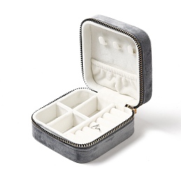 Honeyhandy Square Velvet Jewelry Zipper Boxes, Portable Travel Jewelry Storage Case with Alloy Zipper, for Earrings, Rings, Necklaces, Bracelets Storage, Light Grey, 10x9.5x4.7cm