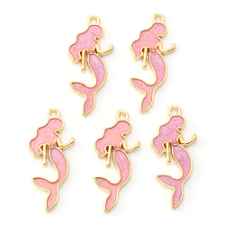 Honeyhandy Alloy Enamel Pendants, Mermaid, Light Gold, Plum, 29x12.5x2mm, Hole: 1.4mm