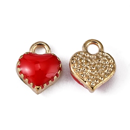 Honeyhandy Alloy Enamel Charms, Cadmium Free & Lead Free, Heart, Light Gold, Red, 8x7.5x2.5mm, Hole: 1.5mm