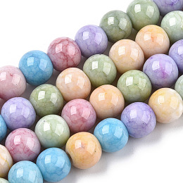 Honeyhandy Opaque Crackle Glass Round Beads Strands, Imitation Stones, Round, Colorful, 8~9mm, Hole: 1.5mm, about 104~106pcs/strand, 30.31~31.10 inch(77~79cm)