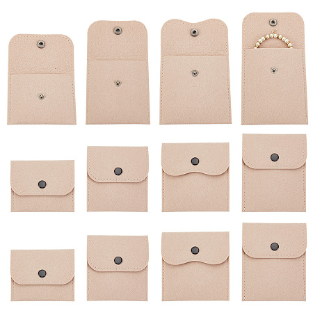 AHANDMAKER 12 Pcs Felt Jewelry Pouch with Snap Button, 4 Size Small Jewelry Organizer Bag Portable Jewelry Gift Bag for Jewelry Storage Necklace Earring Ring Bracelet Necklace Watch, Tan