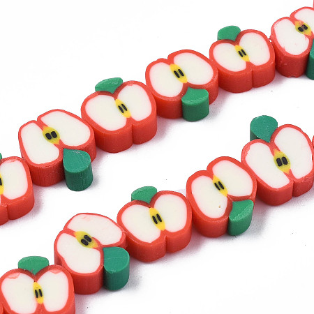 Honeyhandy Handmade Polymer Clay Bead Strands, Apple Slice, Red, 6~12x7~11x4~4.5mm, Hole: 1.6mm, about 38~40pcs/strand, 12.99 inch~15.55 inch(33~38.5cm)