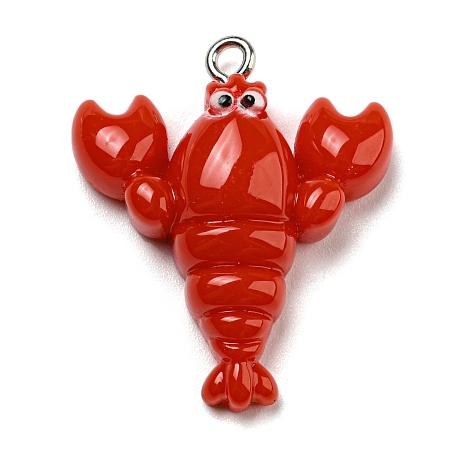 Honeyhandy Opaque Resin Imitation Food Pendants, Kebab Lobster Charms with Platinum Tone Iron Loops, Red, 29x24x8mm, Hole: 2mm