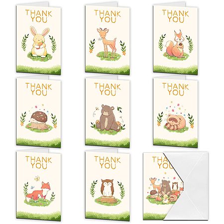 ARRICRAFT 9pcs Thank You Cards Cute Animals Theme Greeting Cards with Envelopes for Wedding Bridal Shower Birthday Christmas Thanksgiving Day Invitation Cards