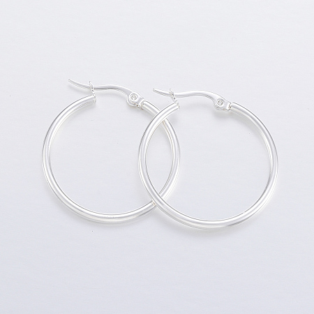 Honeyhandy 304 Stainless Steel Hoop Earrings, Hypoallergenic Earrings, Silver, 31x30x2mm, 12 Gauge, Pin: 1x0.8mm