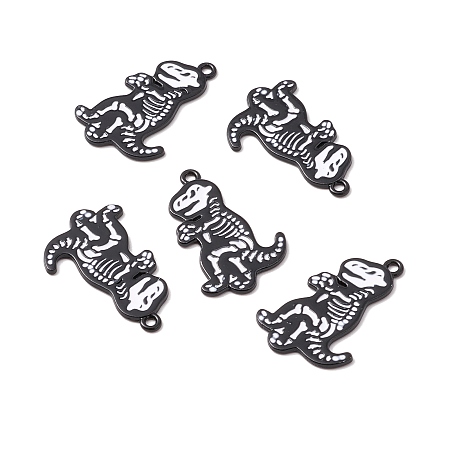 Honeyhandy Halloween Alloy Enamel Pendants, Electrophoresis Black, Skull Dinosaur, WhiteSmoke, 33.5x21x1.5mm, Hole: 1.8mm