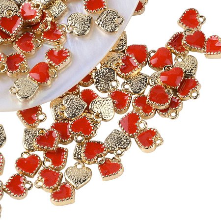 NBEADS 100Pcs Heart Alloy Enamel Charms, Red, 8x7.5x2.5mm, Hole: 1.5mm