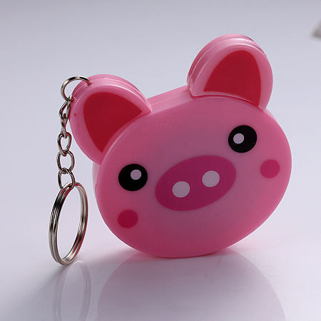 Honeyhandy Pig Plastic Tape Measure Keychain, Soft Retractable Sewing Tape Measure, for Body, Sewing, Tailor, Cloth, Hot Pink, 11.5x5.7x1.4cm