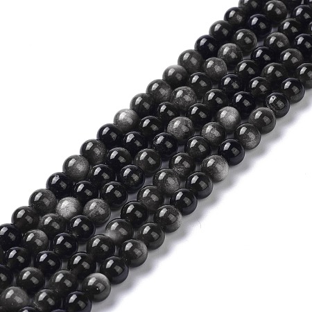 Honeyhandy Natural Silver Obsidian Beads Strands, Round, 6mm, Hole: 1mm, about 66pcs/strand, 15.55''(39.5cm)