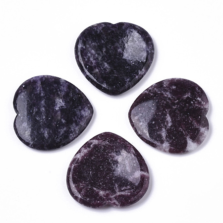 ARRICRAFT Natural Lepidolite Thumb Worry Stone, Pocket Palm Stones, for Healing Reiki Stress Relief, Heart Shape, 39~40x39~40x5~6mm