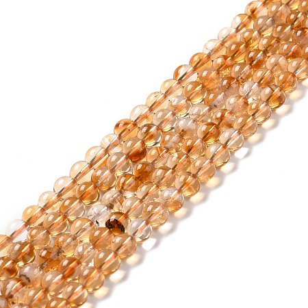 Honeyhandy Natural Citrine Bead Strands, Round, 6mm, Hole: 1mm, about 67pcs/strand, 15.16''(38.5cm)