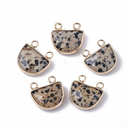 Honeyhandy Natural Dalmatian Jasper Semi Circle Pendants, with Golden Tone Brass Open Back Bezel, Faceted, Half Round, 18x17.5x6.5mm, Hole: 2mm