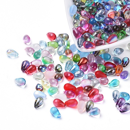 Arricraft Czech Glass Beads, Electroplated/Dyed, Top Drilled Beads, Teardrop, Mixed Color, 9.5x6mm, Hole: 0.8mm, about 357~363pcs/bag