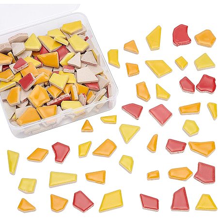 OLYCRAFT 200g Mosaic Tiles Ceramic Mosaic Tile Assorted Colors Irregular Shape Crystal Ceramic Mosaic Piece for Home Decoration Crafts Supply DIY Handmade Project Mosaic Art Projects-Orange Style