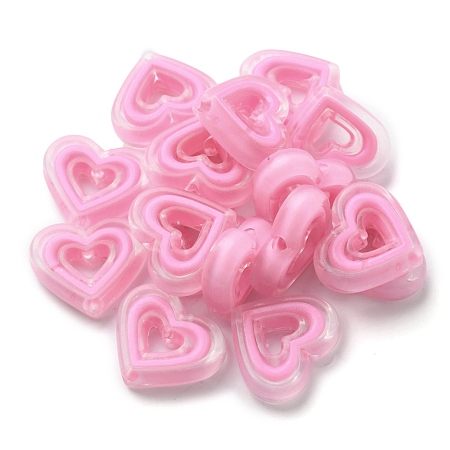 Acrylic Beads, Bead in Bead, Heart, Pearl Pink, 19.5x23x6mm, Hole: 3mm, about 280pcs/500g