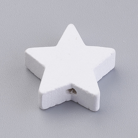 Honeyhandy Natural Wood Beads, Dyed, Star, White, 19x19.5x6mm, Hole: 2mm, about 780pcs/500g