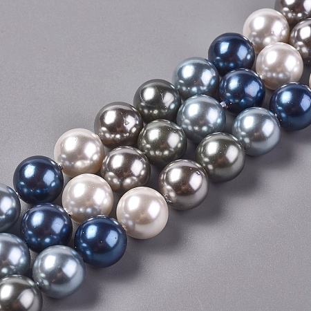 Honeyhandy Electroplated Shell Beads Strands, Round, Blue, 10mm, Hole: 0.8mm, about 16pcs/strand, 6.5 inch(16.5cm)
