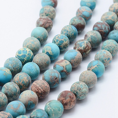Honeyhandy Natural Imperial Jasper Beads Strands, Dyed, Frosted, Round, Turquoise, 8mm, Hole: 1mm, about 51pcs/strand, 15.3 inch(39cm)