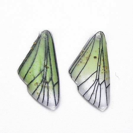 Honeyhandy Transparent Resin Pendants, with Gold Foil, Insects Wing, Light Green, 24.5x11.5x2mm, Hole: 1mm