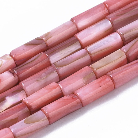 ARRICRAFT Natural Freshwater Shell Beads, Dyed, Column, Light Coral, 10x4.5mm, Hole: 0.9mm, about 36pcs/Strand, 14.17 inches(36 cm)