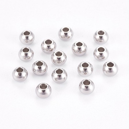 Honeyhandy 304 Stainless Steel Smooth Round Spacer Beads, Stainless Steel Color, 4x3mm, Hole: 1.5mm