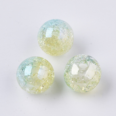 Honeyhandy UV Plating Transparent Crackle Acrylic Beads, Half Drilled, Two Tone, Rainbow, Bead in Bead, Round, Sky Blue, 15.5x15mm, Hole: 3.5mm