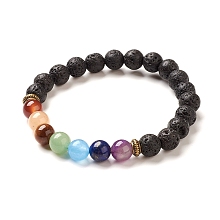 Honeyhandy Yoga Chakra Jewelry, Natural Lava Rock Beads Stretch Bracelets, 2-1/8~2-3/8 inch(55~60mm)