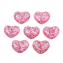 Honeyhandy Resin Cabochons, with Glitter Powder, Heart, Hot Pink, 14x16x5mm