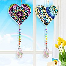 Honeyhandy DIY Sun Catcher Keychain Diamond Painting Kits, including Acrylic Pendant, Diamond, Diamond Drill Tool, Ball Chain, Swivel Clasp, Heart Pattern, Packaging: 150x130x20mm, Finshed Product: 275~280x90mm, 2pcs