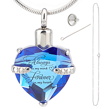 CREATCABIN Heart Cremation Urn Necklace for Ashes Birthstone Crystal Memorial Keepsake Pendant Always on My Mind Forever in My Heart Ash Holder Stainless Steel Waterproof with Fill Kit(September-Blue)