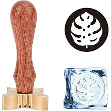 OLYCRAFT Ice Stamp 1.2" Wooden Ice Branding Stamp Wax Seal Stamp with Removable Brass Head and Wood Handle for Ink Wax and Ice Cubes Making DIY Crafting - Turtle Leaf