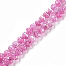 Honeyhandy Transparent Electroplate Glass Beads Strands, Faceted, Round, AB Color Plated, Camellia, 6x5.5mm, Hole: 1.2mm, about 70pcs/strand, 14.84 inch(37.7cm)