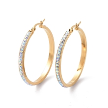 Honeyhandy 304 Stainless Steel Hoop Earrings, with Polymer Clay and Rhinestone, Ring, Golden, Crystal AB, 40x39x3.5mm