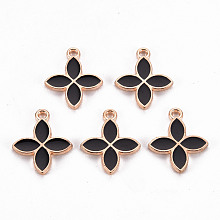 Honeyhandy Alloy Pendants, Cadmium Free & Lead Free, with Enamel, Flower, Light Gold, Black, 18x15.5x2mm, Hole: 1.5mm