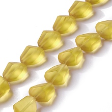 Honeyhandy Transparent Frosted Glass Beads Strands, Nuggets, Yellow, 15x12x9.5mm, Hole: 1mm, about 40pcs/strand, 23.62''(60cm)