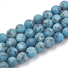 Honeyhandy Natural Sesame Jasper/Kiwi Jasper Beads Strands, Frosted, Dyed & Heated, Round, Deep Sky Blue, 6mm, Hole: 1mm, about 63pcs/strand, 15.5 inch