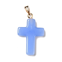 Honeyhandy Glass Pendants, with Golden Plated Iron Findings, Cross, Cornflower Blue, 28.5x18x4.5mm, Hole: 5.5x3mm