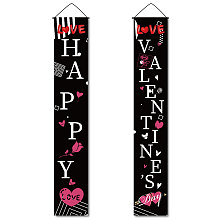 CREATCABIN Happy Valentine's Day Porch Sign Love Heart Hanging Banner Wall Decor Romantic Flags Welcome Banners for Holiday Home Fireplace Indoor Outdoor Garden Party Decor 11.8 x 70.8inch (Black)