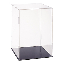 FINGERINSPIRE Plastic Minifigure Display Cases 8.3x8.3x12inch Clear Dustproof Action Figure Display Box with Black Base Display Cabine for Models, Building Blocks, Doll and Collection